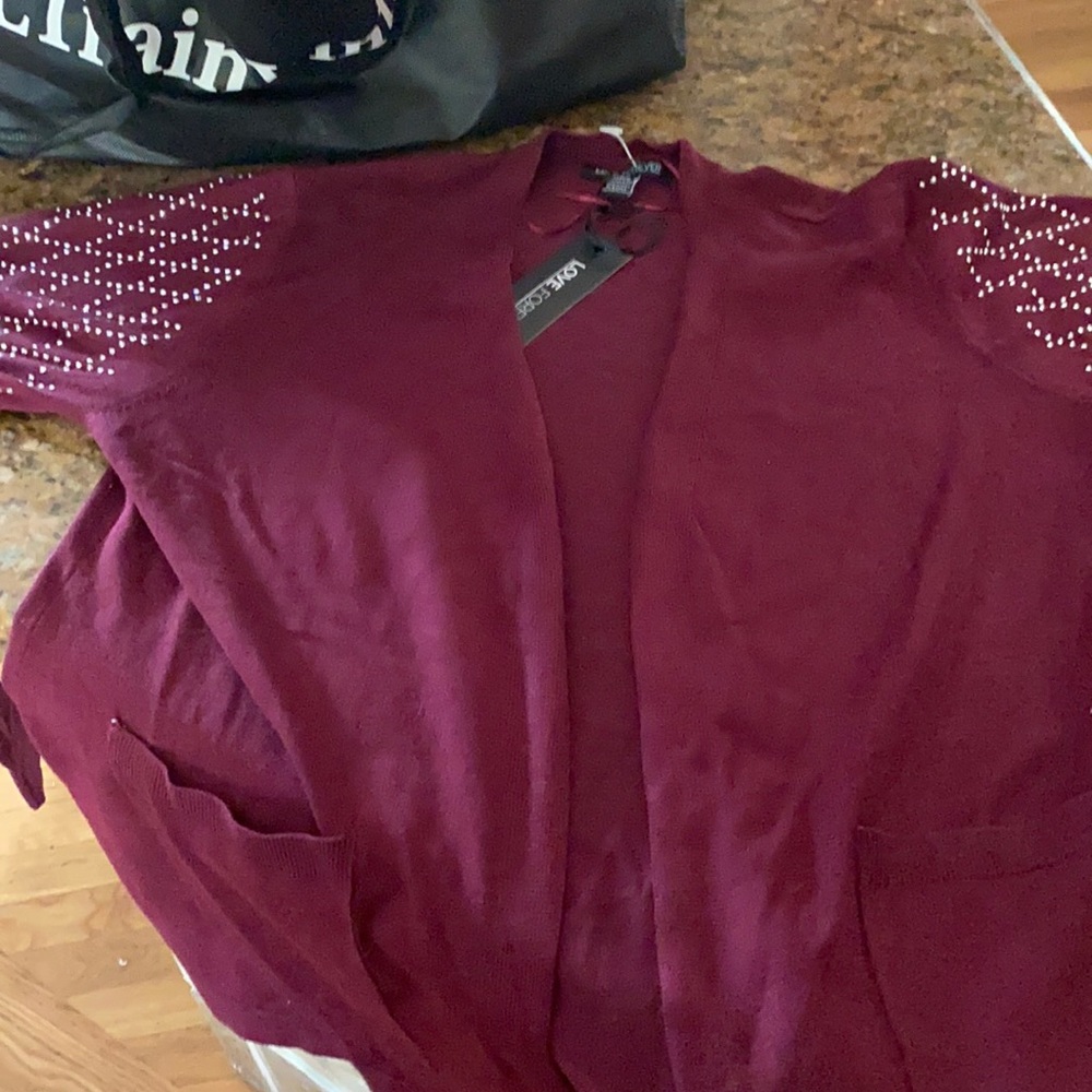 Wine colored, rhinestones on sleeves cardigan